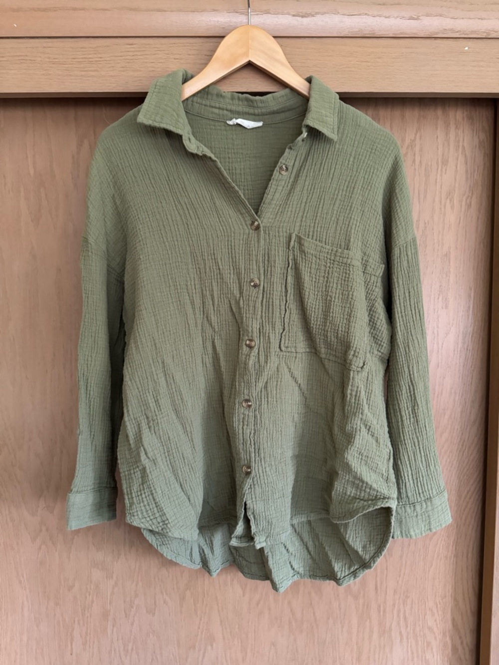 Altered State Lightweight Textured Button-Up Shirt in Olive Green